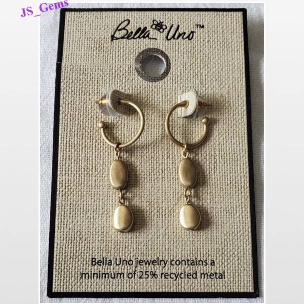 New Bella Uno Earrings Woman's OS Jewelry Dangle Gold Circle Hoops Oval NWT
